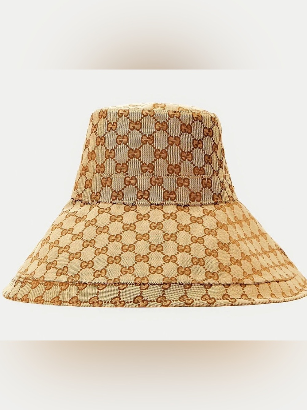 Beige Canvas Large Wide Brim Monogram Bucket Hat Jacquard Sun Coverage Beach - Picture 7 of 16